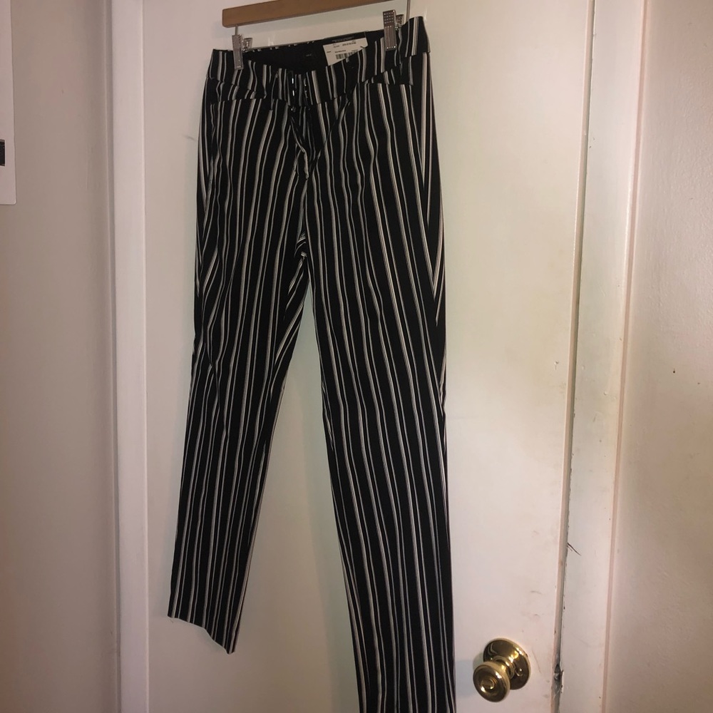 Black White Stripe Ankle Dress Pants